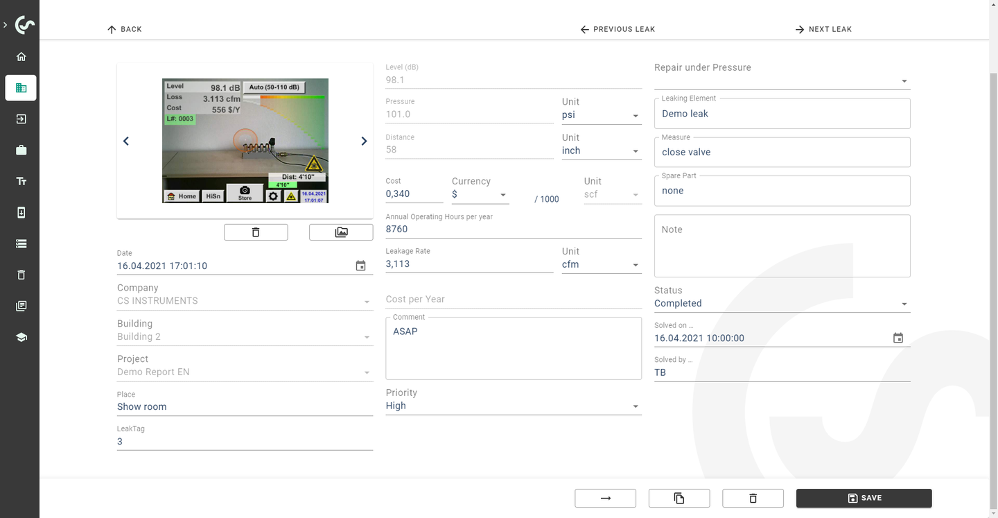 CS Leak Reporter V2 - reporting software for LD 500/510 and LC 600